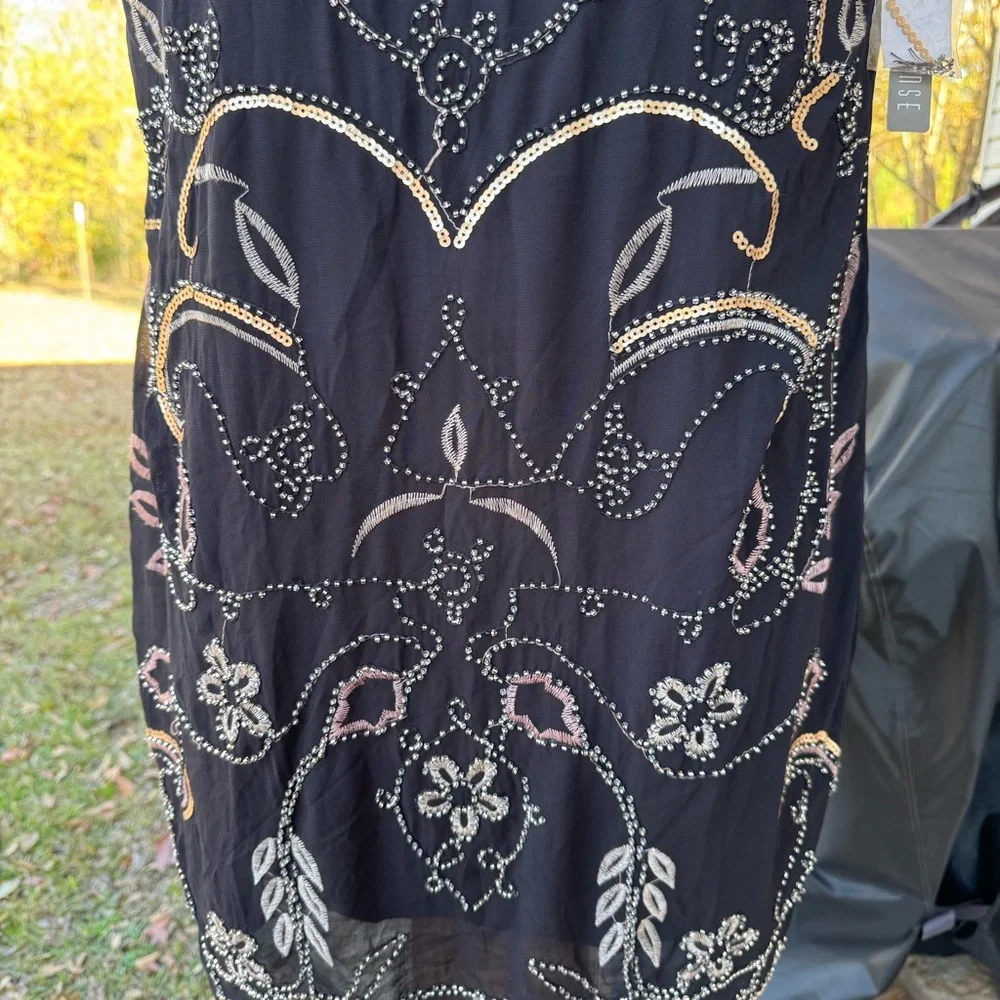 Spense Black Beaded Embellished Cocktail Dress Women 14 NWT Sheer Overlay - Picture 5 of 16